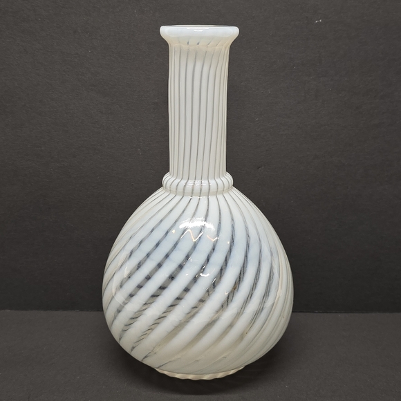 Vintage Antique Opalescent White Reverse Swirl Glass Barber Bottle